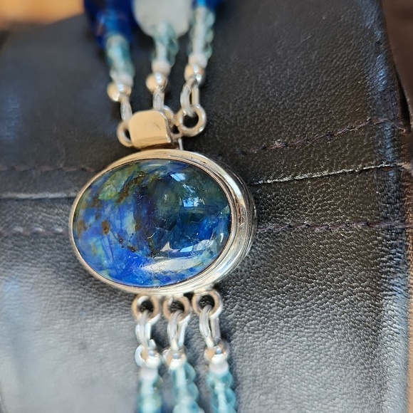 Triple strand stone and vintage glass Necklace in Blues - Picture 5 of 6